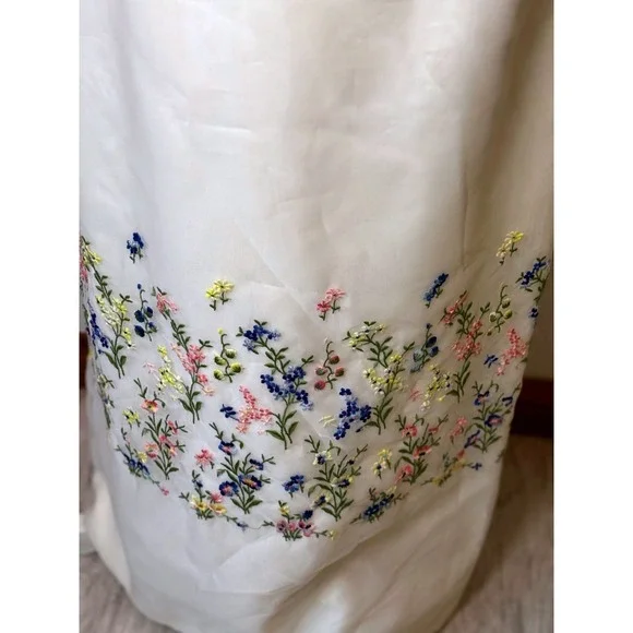 Vintage Embroidered Maxi Dress Pink Satin Bodice 60s Union Made S Mad Men era - Picture 8 of 17